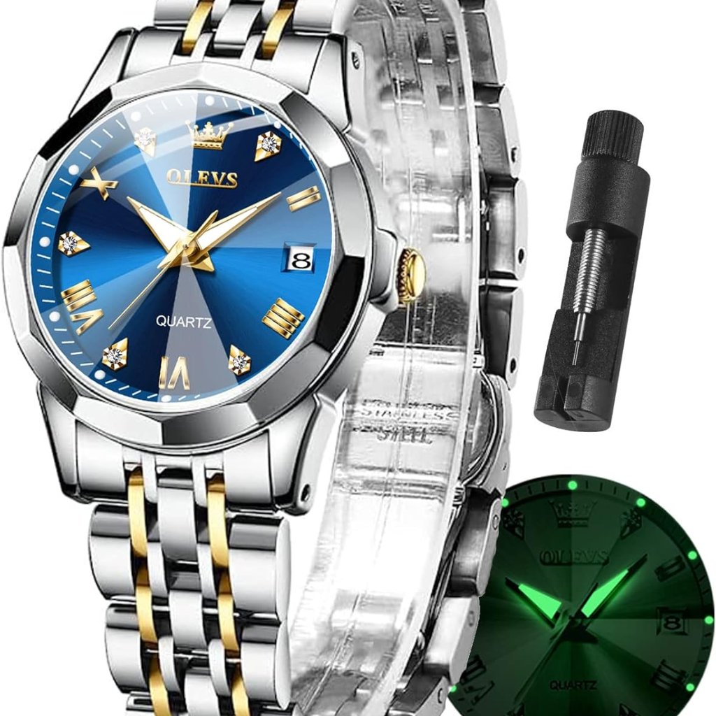 Olevs Watches Women With Date Silver Stainless Steel Luxury Ladies Watches With